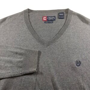 NWOT Chaps Mens XXL Gray Pima Cotton V-Neck Long Sleeve Knit Pullover Sweater